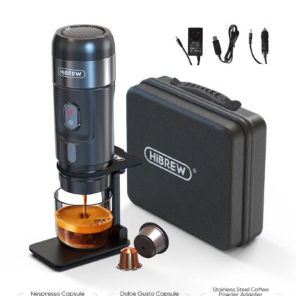 HiBREW Portable Coffee Machine for Car & Home,DC12V  Expresso Coffee Maker Fit Nexpresso Dolce  Pod Capsule  Coffee Powder H4A